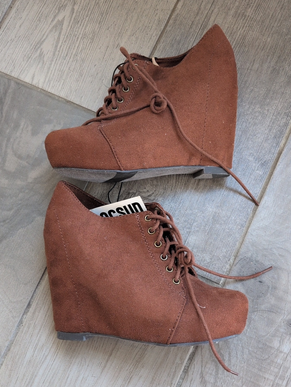 PacSun Brown Lace-Up Suede Wedge Boots - Size 6